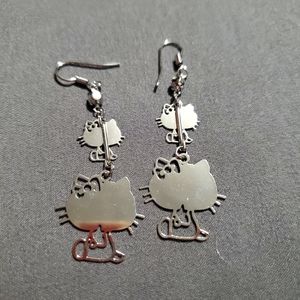Silver Tone - Hello Kitty Design/Brand Logo Dangle Earrings. Item 436
